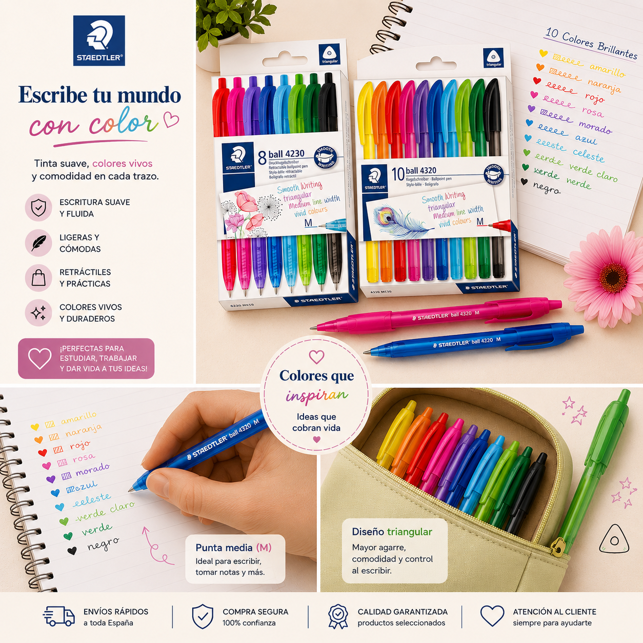 STAEDTLER  Bolígrafos de Colores – 8 y 10 Colores 🌈🖊️