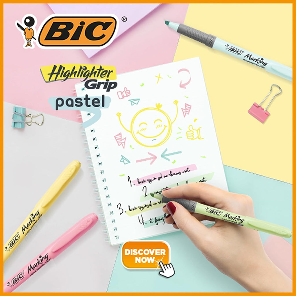 BIC Highlighter Grip Pastel Marcadores De Punta Biselada 6UI