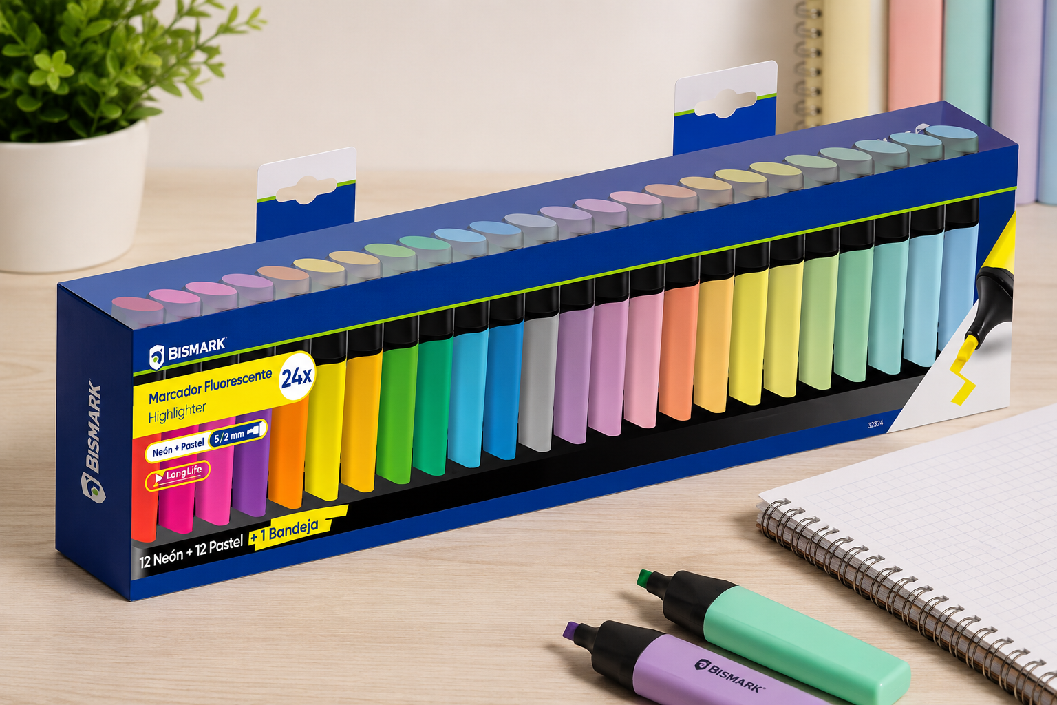 🖍️ Pack de 24 Marcadores Fluorescentes Bismark – Colores Neón y Pastel
