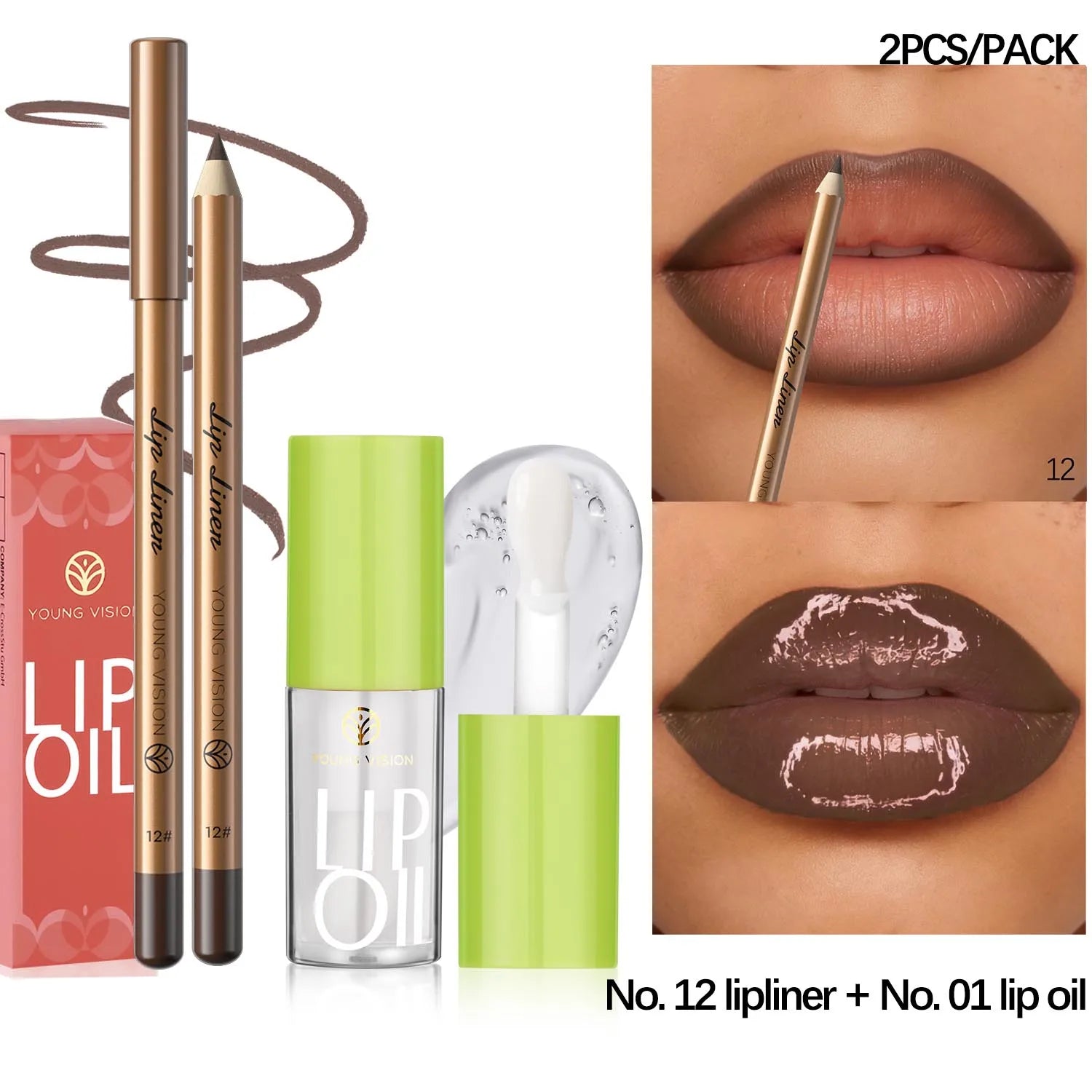 12 Color Lip Liner + LIPSTICK Nude