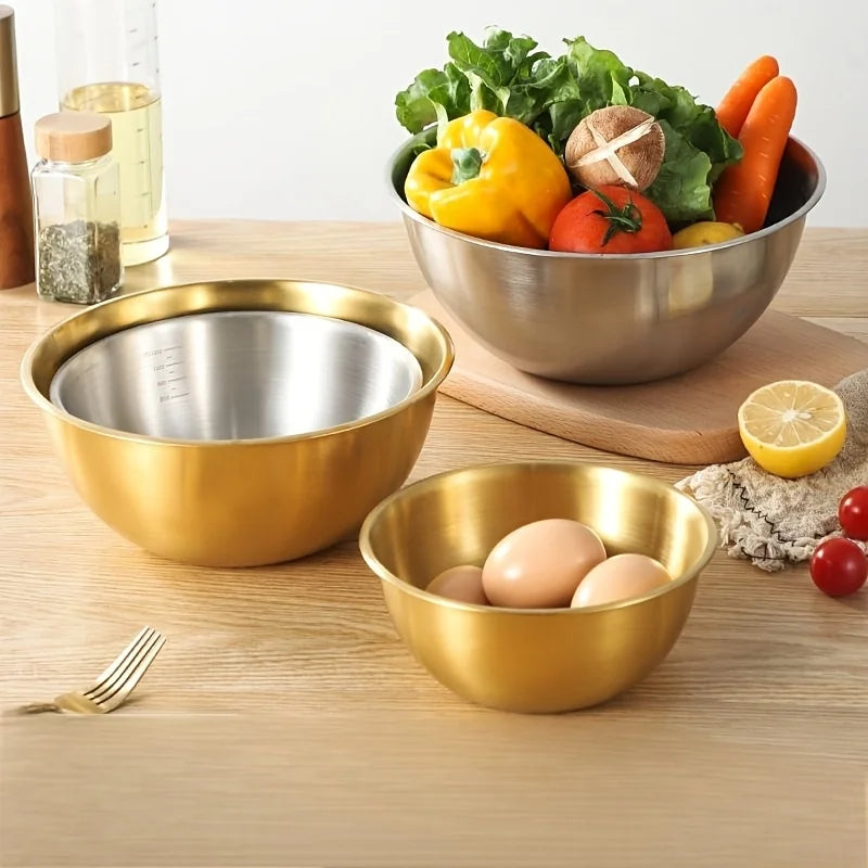 🥣 Set de 3 Bowls de Acero Inoxidable 🥣 Oro/plata