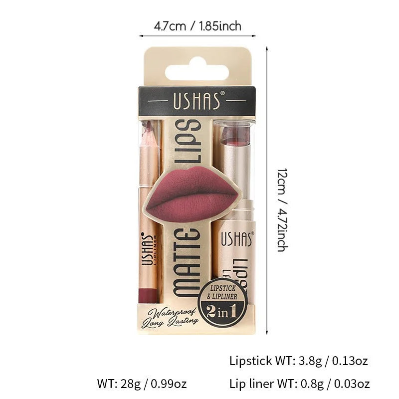 12 Color Lip Liner + LIPSTICK Nude