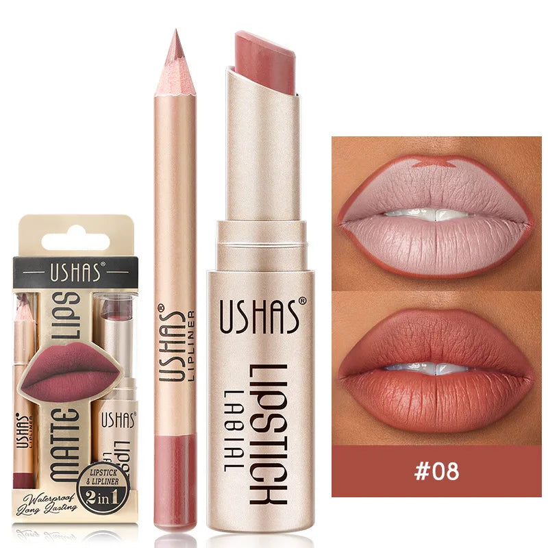12 Color Lip Liner + LIPSTICK Nude