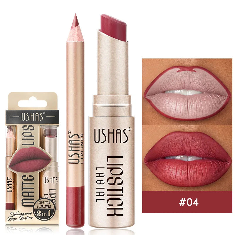 12 Color Lip Liner + LIPSTICK Nude