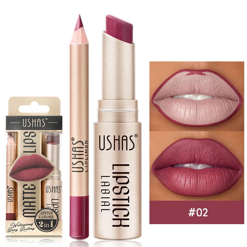 12 Color Lip Liner + LIPSTICK Nude