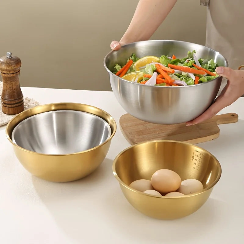 🥣 Set de 3 Bowls de Acero Inoxidable 🥣 Oro/plata