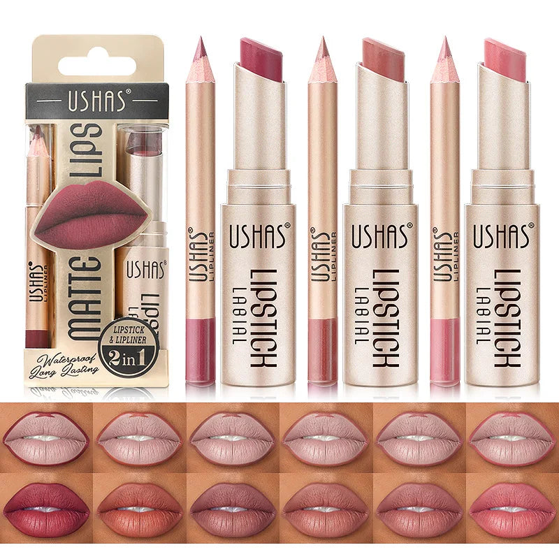 12 Color Lip Liner + LIPSTICK Nude