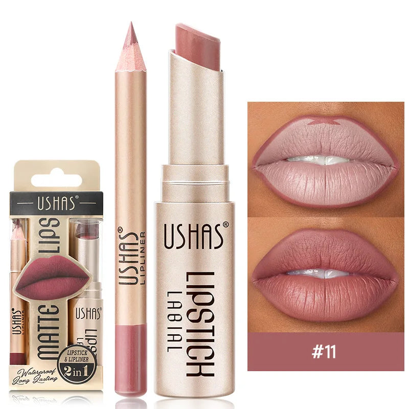 12 Color Lip Liner + LIPSTICK Nude