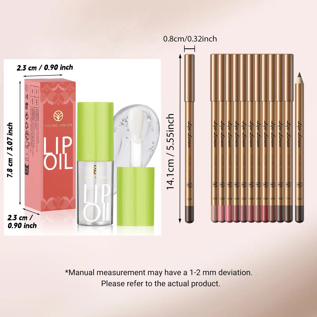 12 Color Lip Liner + LIPSTICK Nude