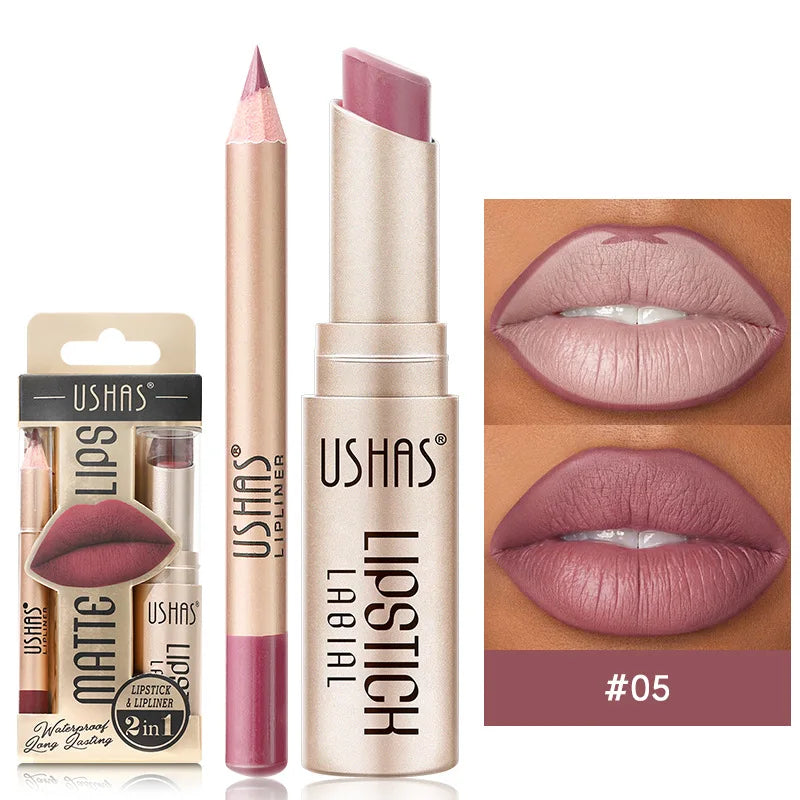 12 Color Lip Liner + LIPSTICK Nude