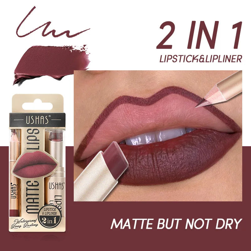 12 Color Lip Liner + LIPSTICK Nude