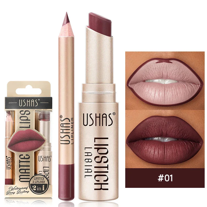 12 Color Lip Liner + LIPSTICK Nude