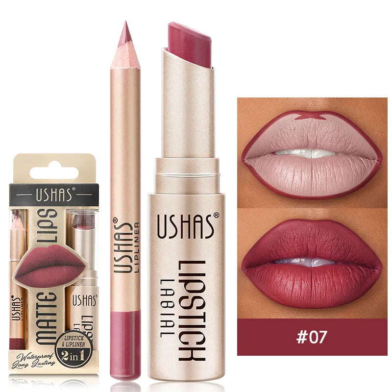 12 Color Lip Liner + LIPSTICK Nude