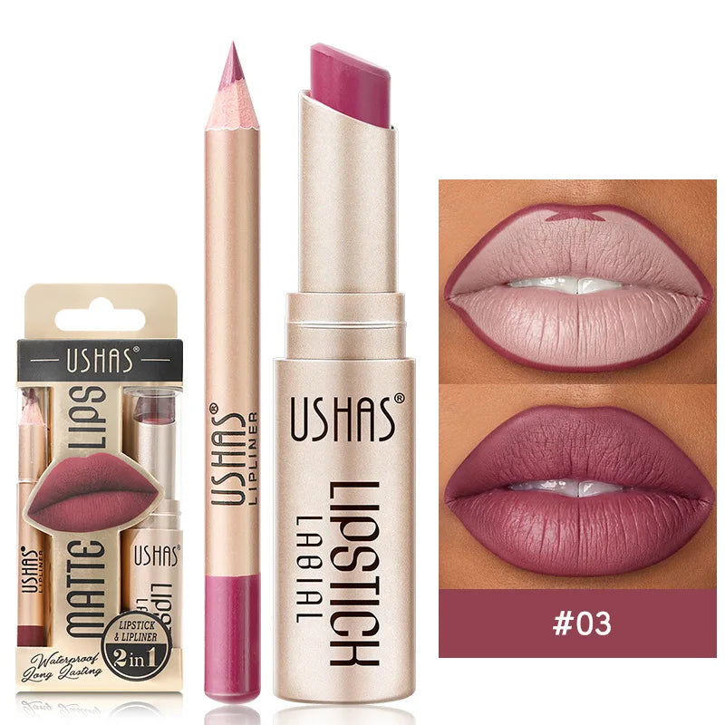 12 Color Lip Liner + LIPSTICK Nude
